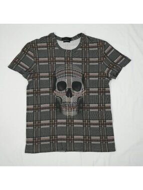 Alexander McQueen Charcoal Plaid Skull T-shirt Size Extra Small